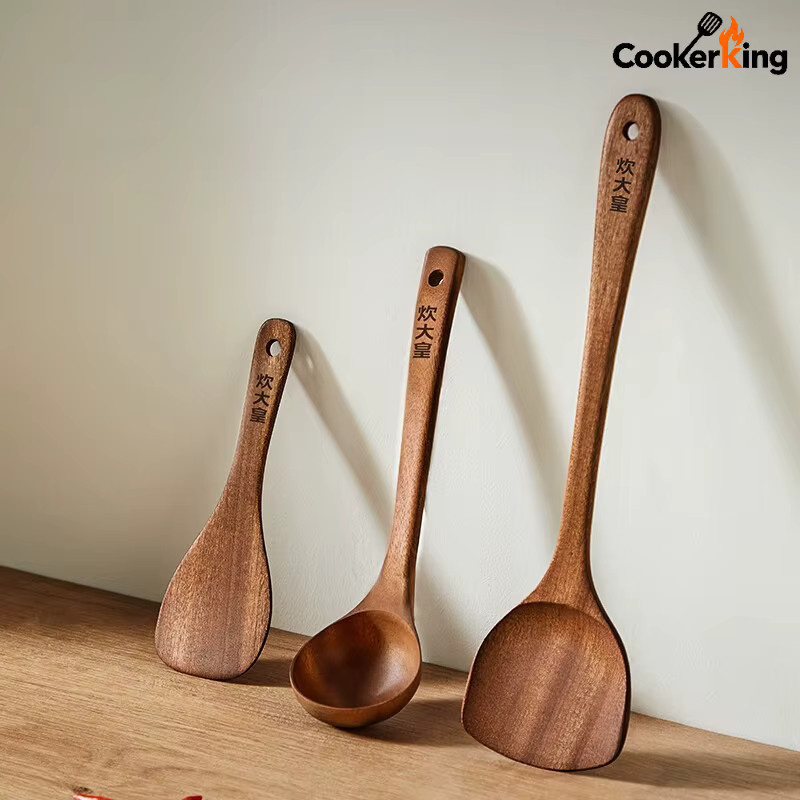 COOKER KING 3-in-1 Kochwerkzeug-Set aus Holz mit Spatel und Löffel in Braun - Bild 2