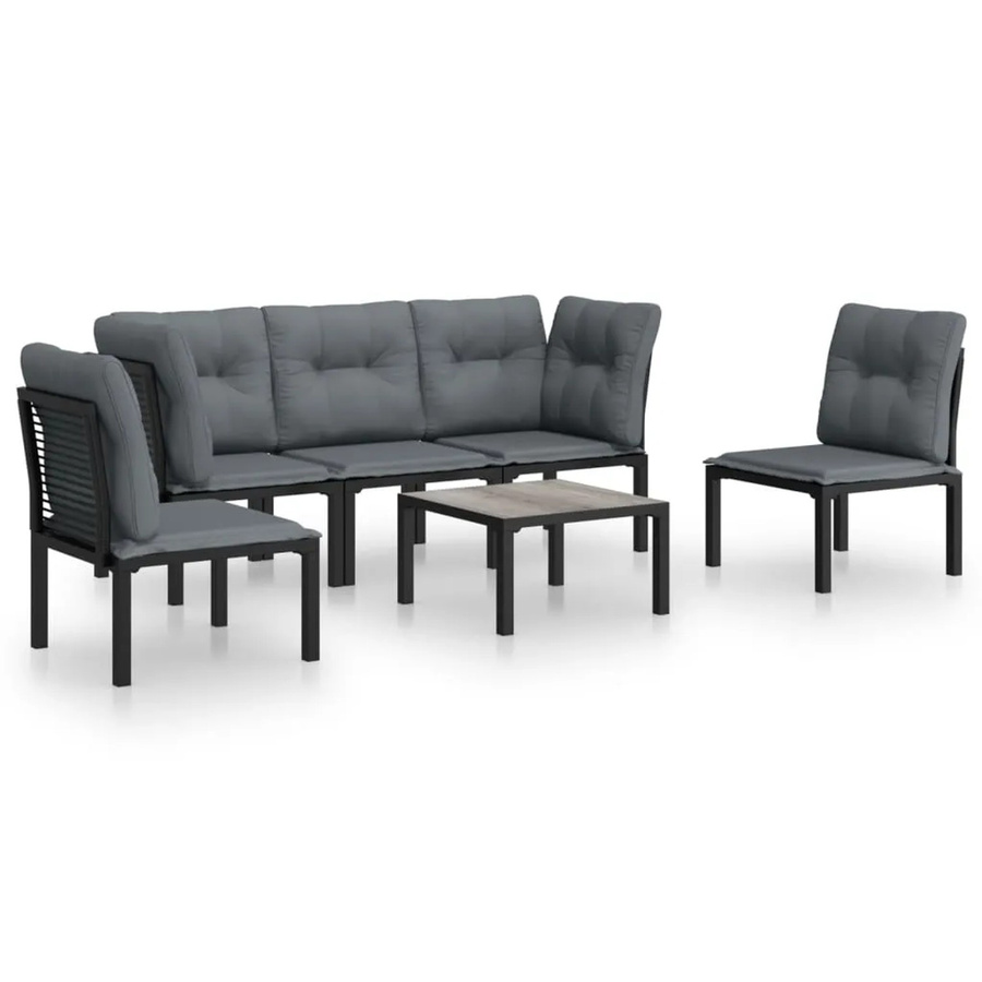 vidaXL 6-tlg Garten-Lounge-Set in Schwarz und Grau mit Polsterkissen und Couchtisch aus Poly Rattan und Metall - Bild 2