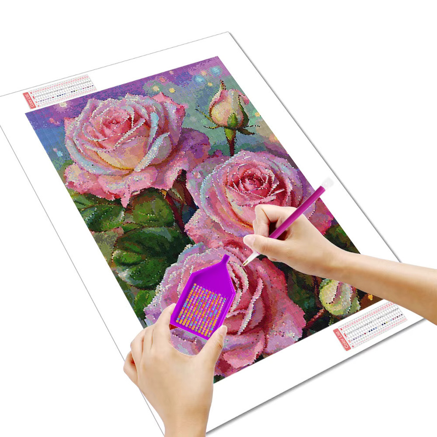 Huacan Diamant-Malerei Rose Blumen Mosaik Set in Pink für Erwachsene, B/H: 30 x 20 cm - Bild 2
