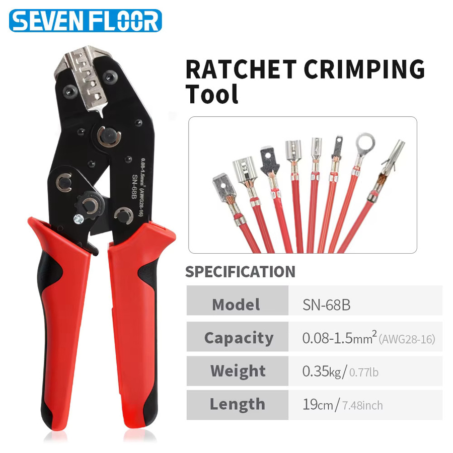 Ratschenzange SN-68B für Dupont JST Molex Open Barrel und EPC PCIE SATA Pins in Rot - Bild 2
