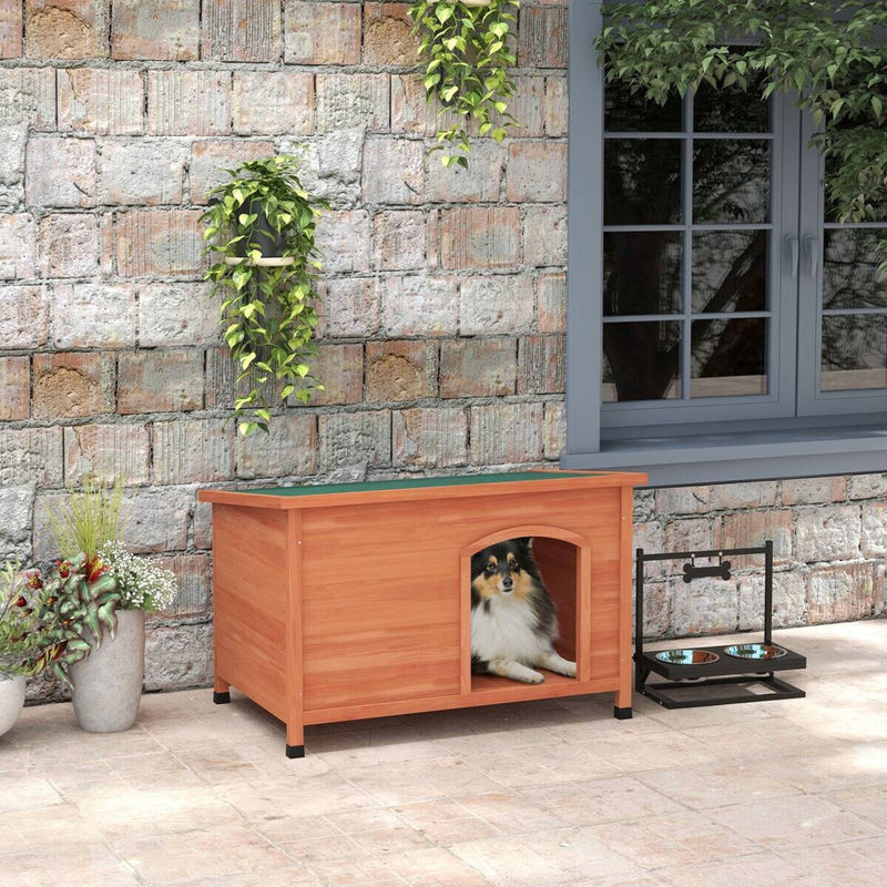 PawHut Hundehütte aus Fichtenholz in Orange mit wetterfestem, abnehmbarem Dach und erhöhtem Boden, B/H/L: 65,5 x 68 x 100 cm - Bild 5