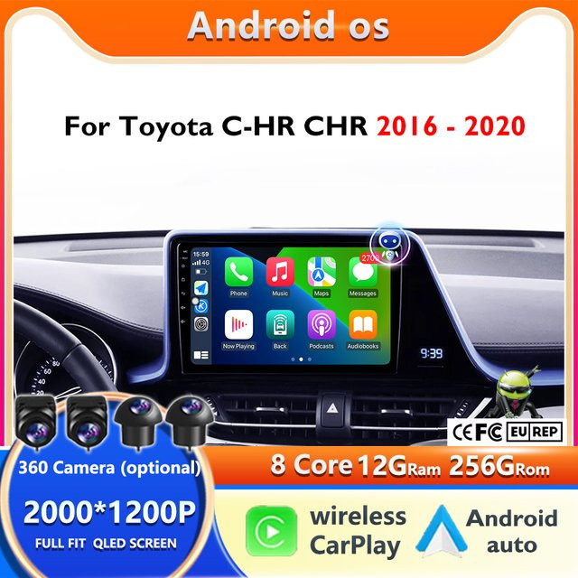 CUCU-NAVI Android 16 2K QLED Carplay Multimedia Radio für Toyota C-HR 2016-2020 LHD in Schwarz mit GPS, 4G, WIFI und Bluetooth - Bild 1