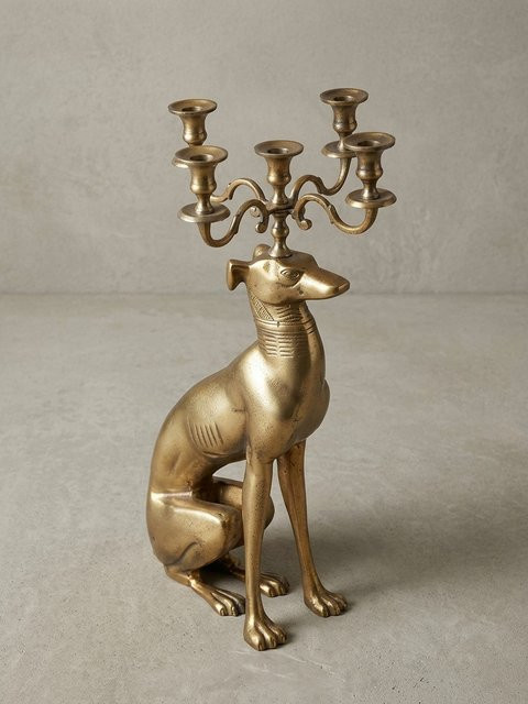 KADIMA DESIGN Kerzenhalter Windhund aus Aluminium in Gold, moderne Dekofigur mit 5 Armen, Höhe: 69 cm, Breite: 40 cm, Tiefe: 26 cm - Bild 1