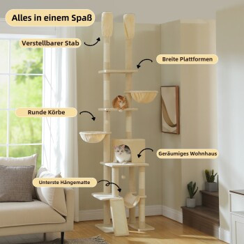 Pawz Road Kratzbaum deckenhoch in Beige mit Hängematte und Höhle aus Sisal und Holz - Bild 2
