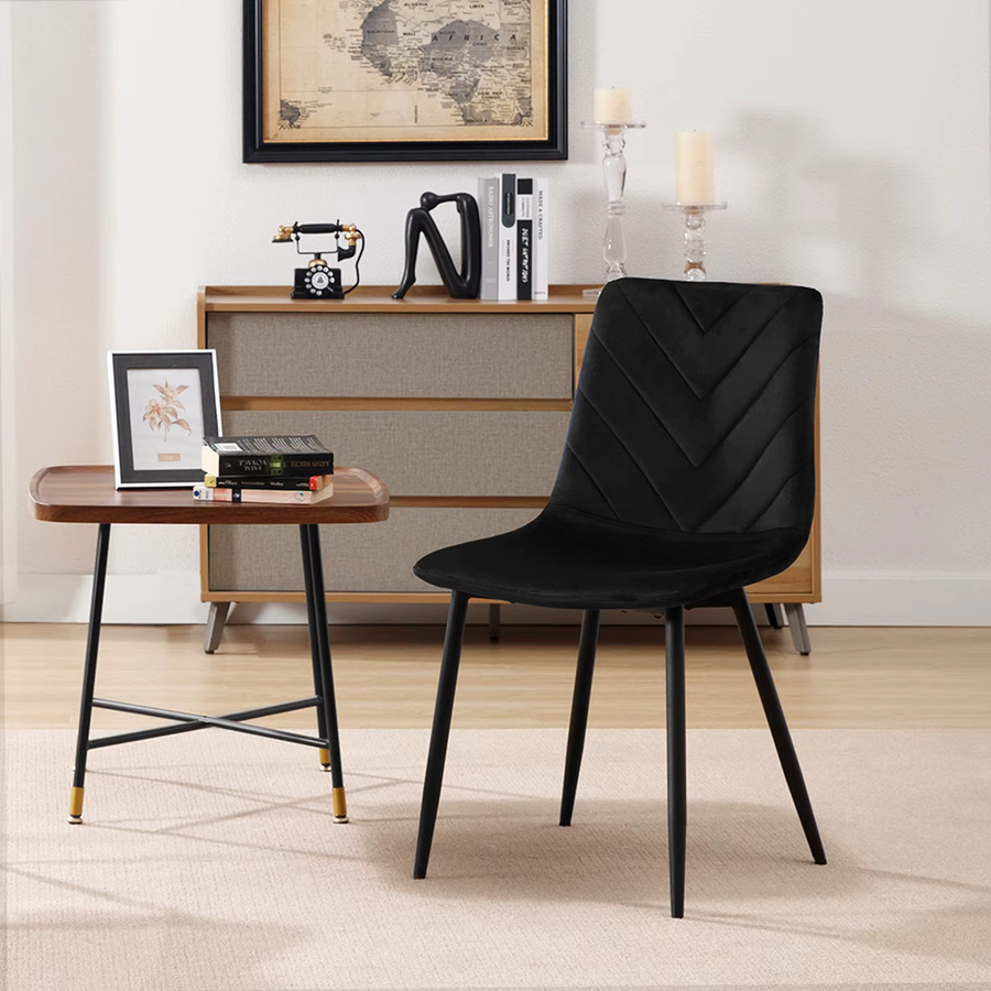 4er Set ergonomische Esszimmerstühle von Eugad aus Samt in Schwarz mit gepolsterten Metallbeinen für Küche und Wohnzimmer - Bild 4