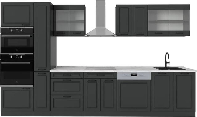 Vicco R-Line Küchenzeile Landhausstil in Anthrazit und Weiß mit Marmor-Optik, Breite: 350 cm - Bild 1