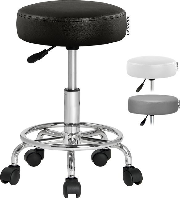 Casaria Rollhocker aus Kunstleder in Schwarz mit Rollen und 360 Grad Drehbarkeit, Höhe: 50 cm, Breite: 50 cm, Tiefe: 65 cm - Bild 1
