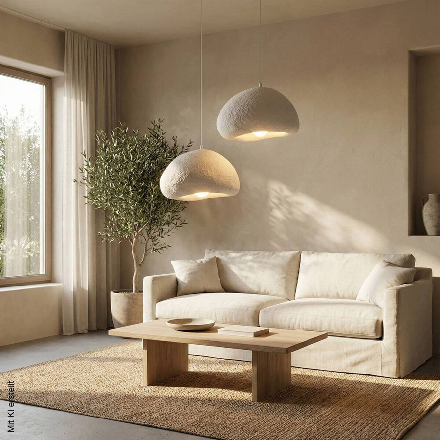 Opviq Pendelleuchte weiß aus Metall und Fiberglas mit 2 E27 Fassungen, B/T/H: 42 x 40 x 42 cm - Bild 5