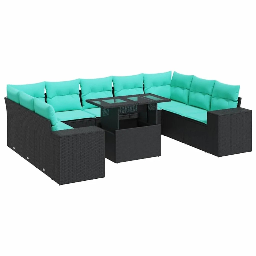 vidaXL Garten-Sofagarnitur aus Poly Rattan mit 10 Teilen und Kissen, Schwarz - Bild 2