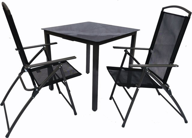VCM 3-teiliges Gartenmöbel Set in Anthrazit mit Tisch und 2 Stühlen aus Alu und ESG-Sicherheitsglas, Tisch Maße H: 76 cm, B: 80 cm, T: 80 cm - Bild 1