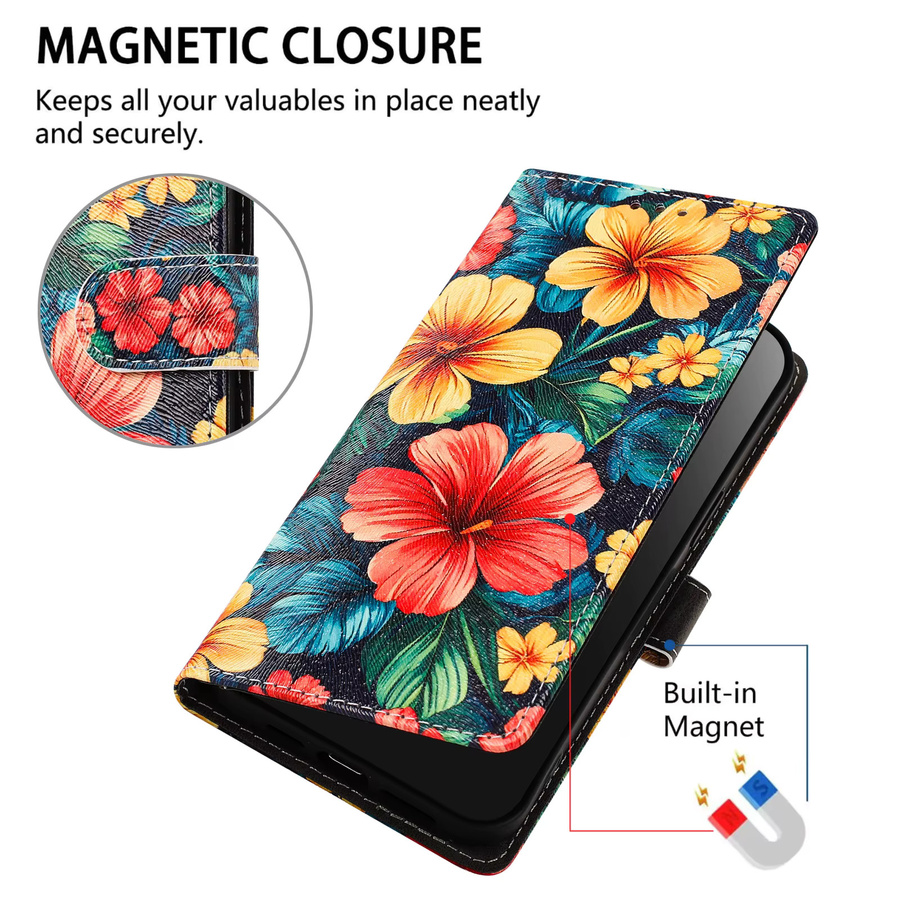 Blumen Design Handyhülle aus Leder als Brieftaschen-Schutzhülle für ZTE Blade A75 Pro A76 A56 A36 V80 Vita V70 Max V60 V50 A35E A55 A54 in Multicolour - Bild 3