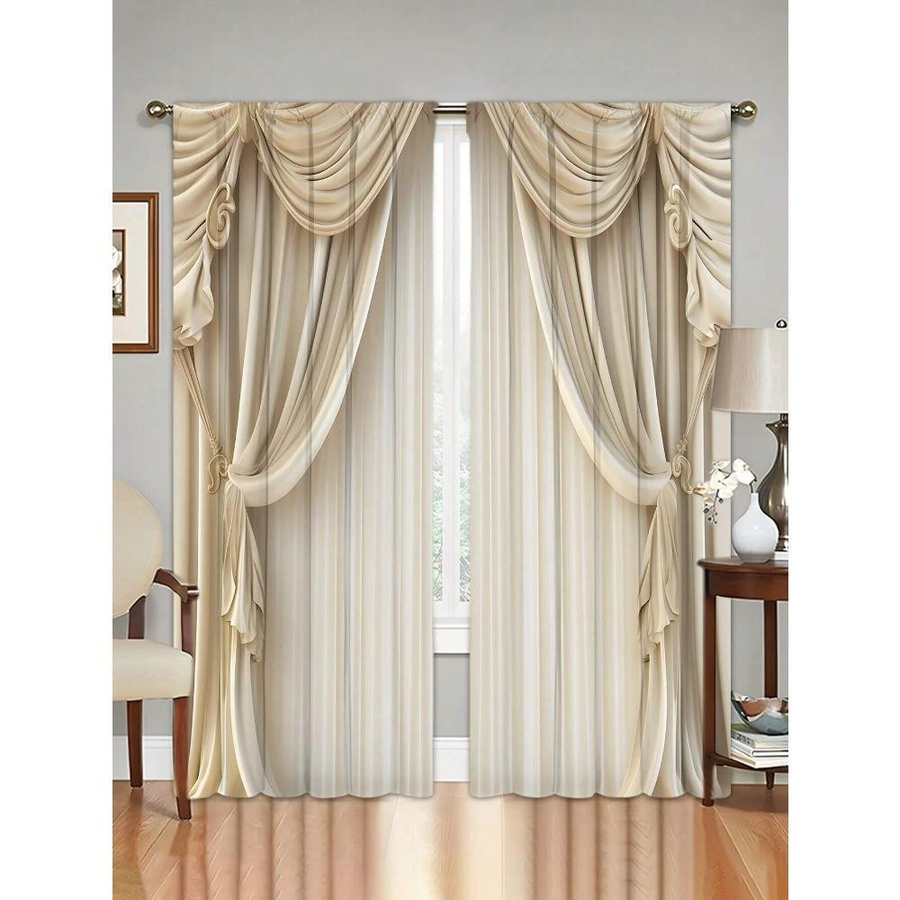 2-teiliges Yiran Furniture Vorhang-Set im Retro-Stil aus Polyester, semi-transparent, Grafik-Design, Breite: 60 cm, Höhe: 150 cm - Bild 2