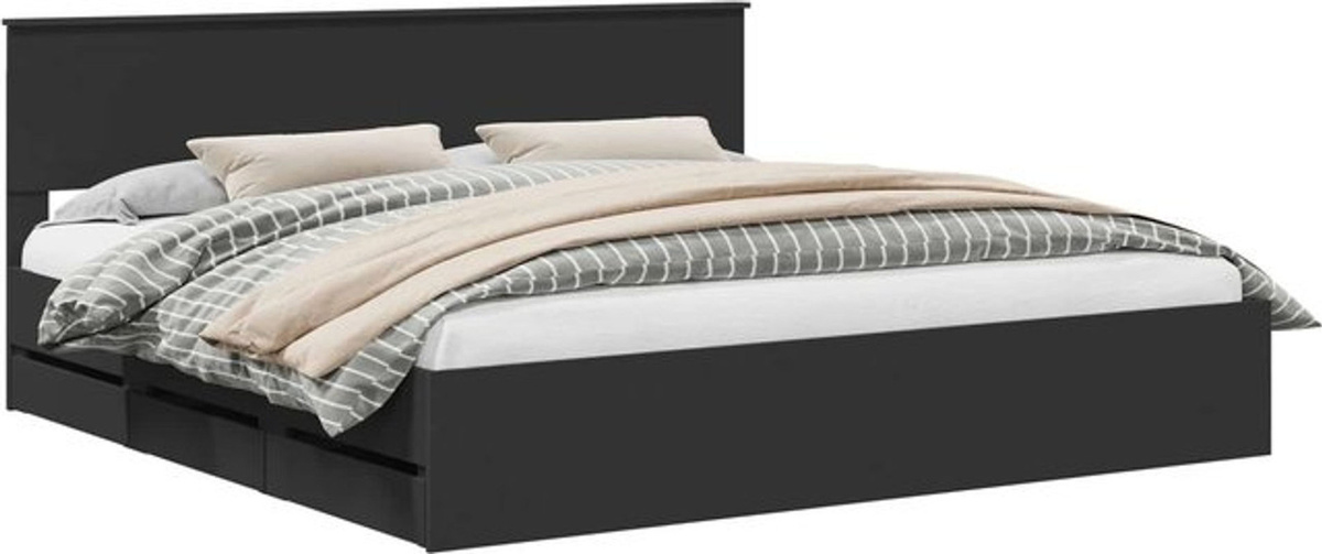 vidaXL Funktionsbett Bettrahmen mit Schubladen aus Holzwerkstoff, Schwarz, B/T: 200 x 200 cm - Bild 1