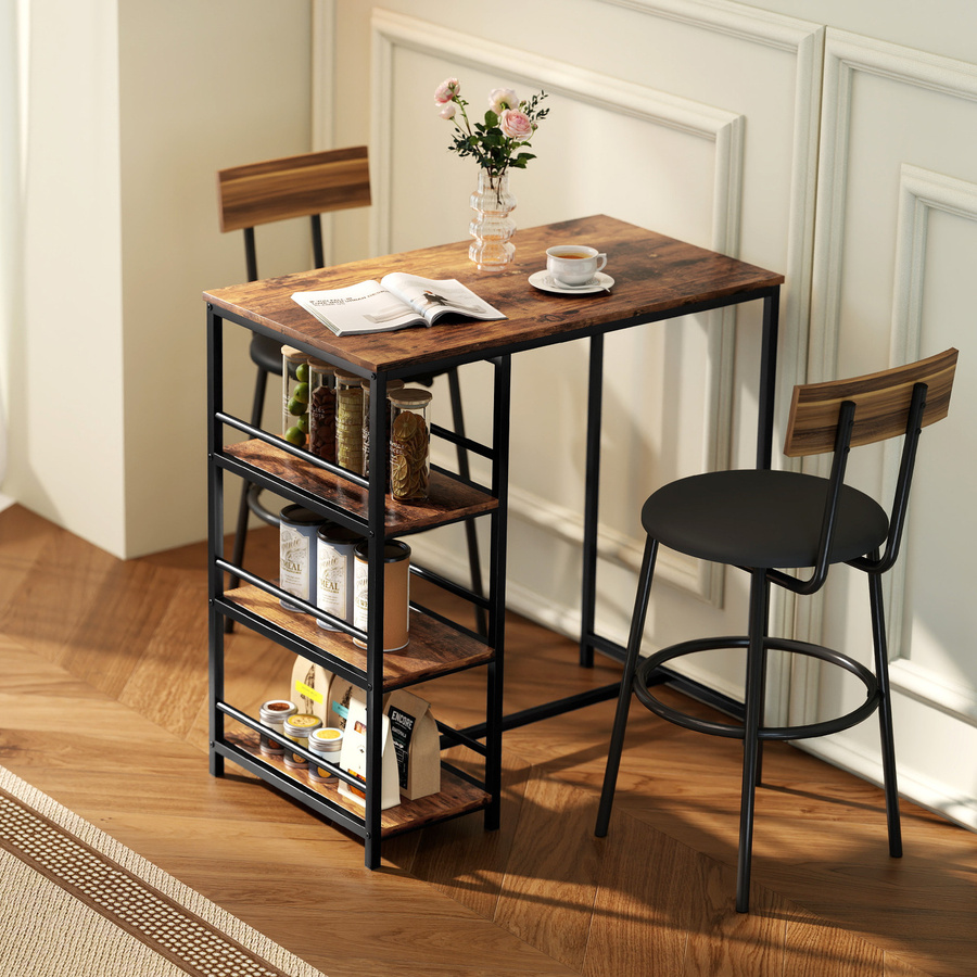 HOMCOM Bartisch Stehtisch Küchentheke mit 3 Ablageböden und Stahlgestell, rustikabraun und schwarz, B/T/H: 90 x 50 x 90,5 cm - Bild 2