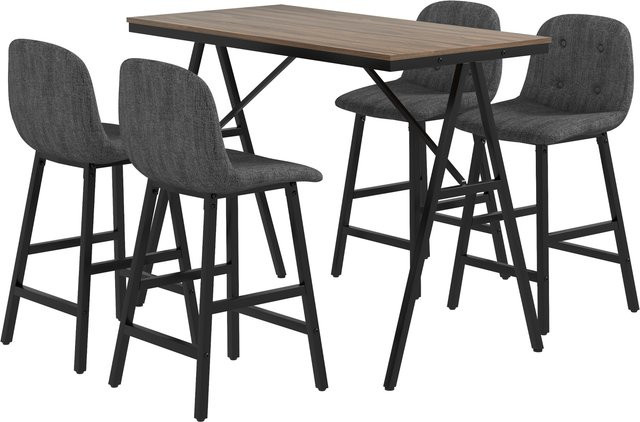 HOMCOM Bartisch mit 4 Stühlen und 1 Barhocker Set, 5-teilige Essgruppe im Industrie-Design für Küche und Wohnzimmer, Dunkelgrau, B/T/H: 120 x 60 x 91 cm - Bild 1