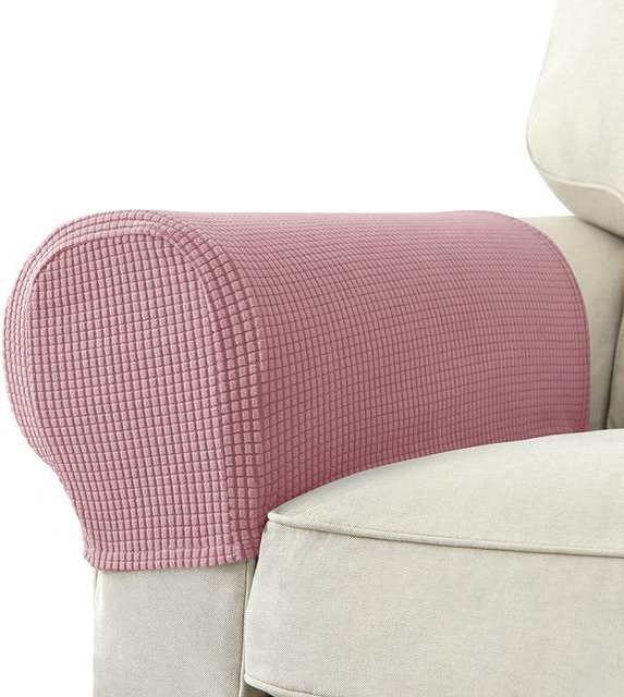 2er-Set Jacquard-Sofa-Armlehnenbezüge in Pink, dehnbarer und rutschfester Sitzarmschutz für Sessel und Couch - Bild 1