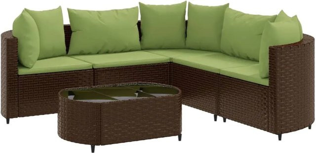 vidaXL 6-tlg Garten-Sofagarnitur aus braunem PE-Rattan mit Kissen und Couchtisch in L-Form - Bild 1