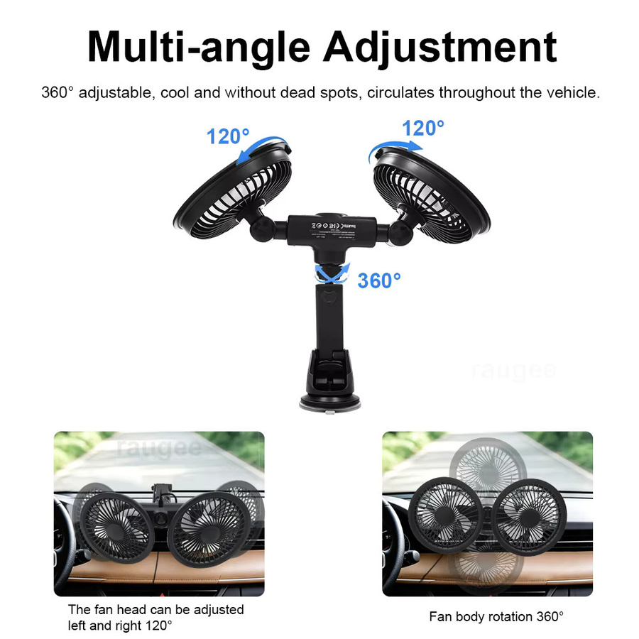 Bcomfy Mini Auto-Ventilator mit Doppelkopf, 3 einstellbare Geschwindigkeiten, 360 Grad drehbar und USB-Anschluss, Schwarz - Bild 4