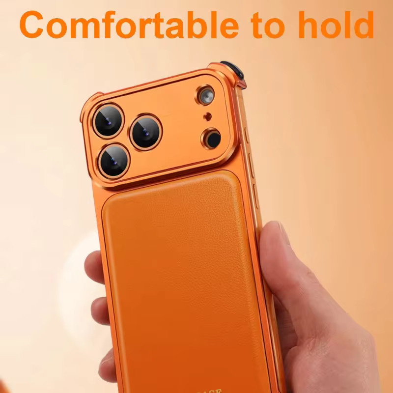 Bounce Handyhülle aus magnetischem Leder für iPhone 17 und iPhone 16 Pro Max in Orange mit Aluminium-Metallstoßstange und stoßfester Rückseite - Bild 4