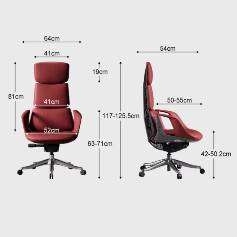 Ergonomischer Drehstuhl DUTRIEUX in Rot aus Kunstleder mit Armlehnen und Kopfstütze für Home-Office und Gaming - Bild 4