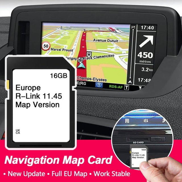 AOLAISTAR Navigationskarte SD-Karte für Renault 2014-2017 R-Link Kartenversion 11.45 Europa UK GPS Straßen-Autonavigation 16GB Schwarz - Bild 1