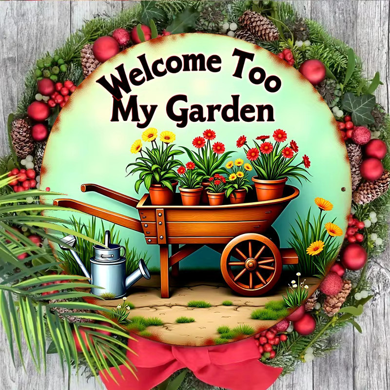 Potdemiel Welcome to My Garden Schild aus Aluminium mit buntem Blumenmuster in Vintage-Optik, B/H: 20,3 x 20,3 cm - Bild 5