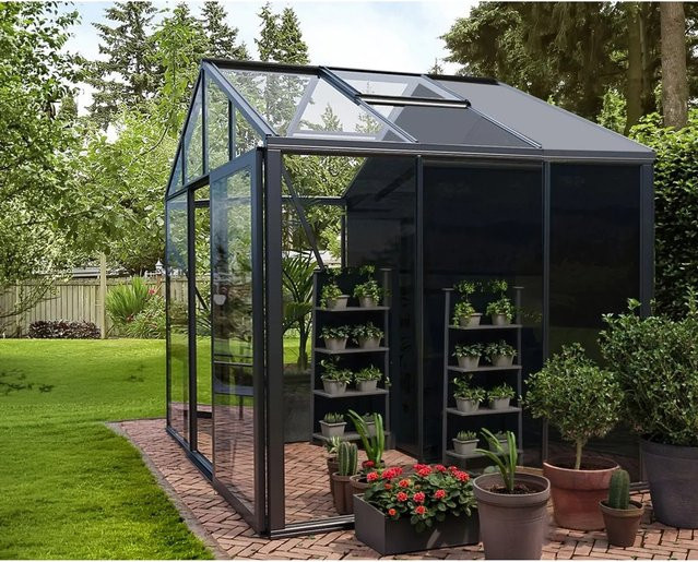 Bloomcabin Gewächshaus Klassik GHCSS2 in Anthrazit mit Sicherheitsglas, Aluminium und integriertem Stauraum, B/T/H: 235 x 235 x 4 cm - Bild 1