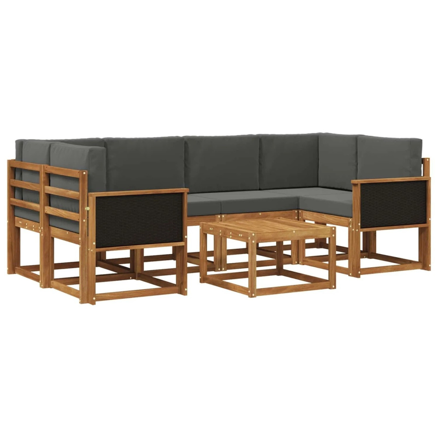 vidaXL Outdoor-Sofagarnitur L-Form aus Akazienholz mit Kissen und Couchtisch in Braun und Anthrazit - Bild 2