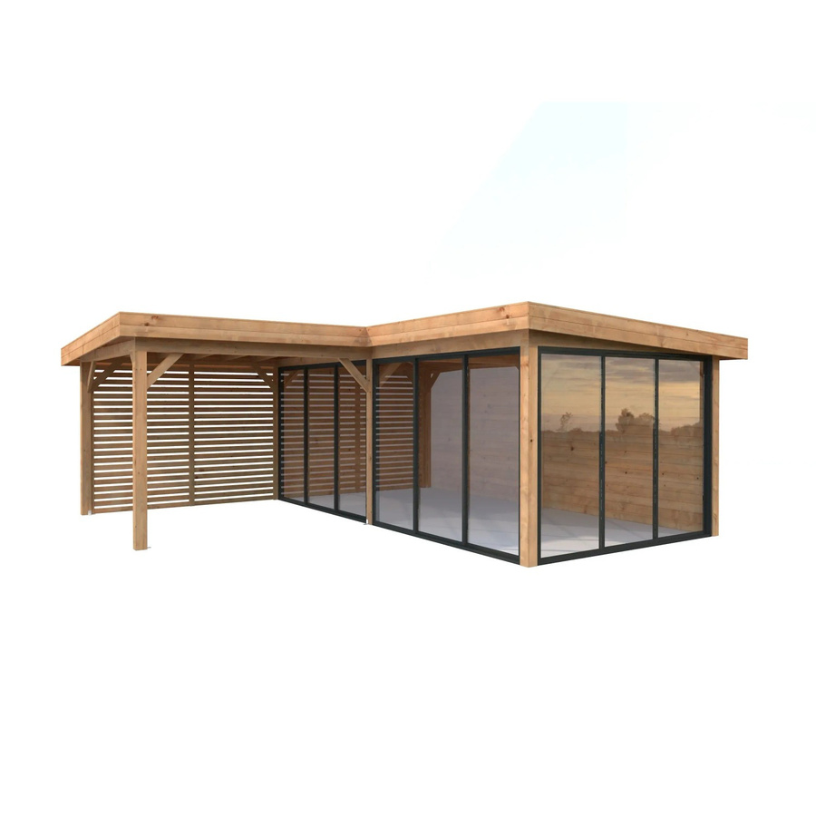 Palmako Pavillon Lenna Set 414 Slide aus Fichtenholz mit Alu-Schiebetüren und Flachdach, Braun, B/T/H: 588 x 588 x 245 cm - Bild 2