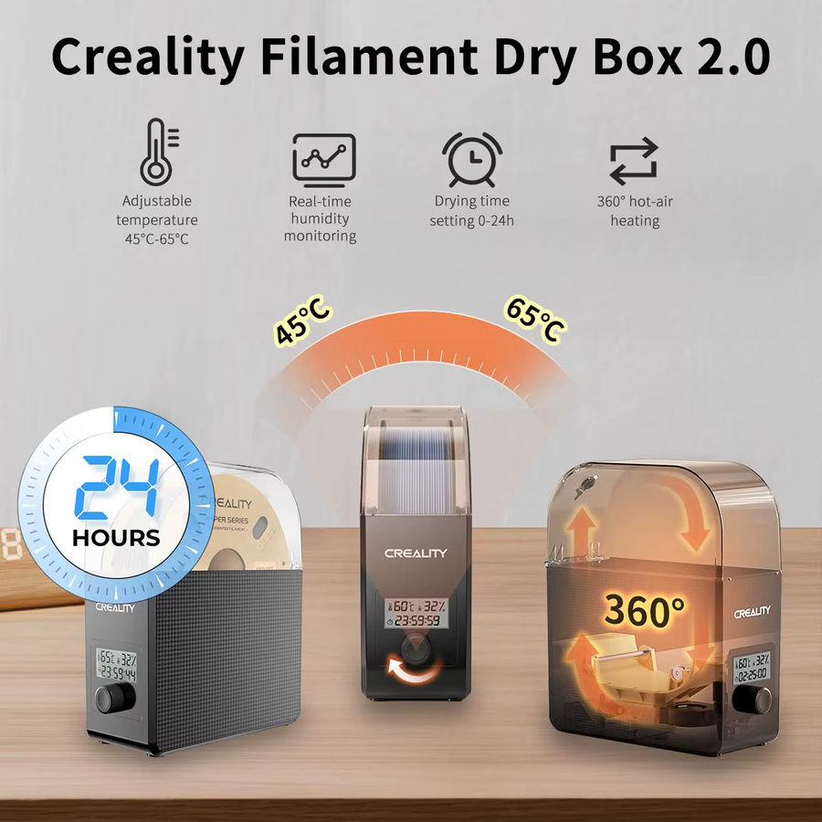 Creality 3D-Filament-Trocknerbox 2.0 Upgrade in Schwarz mit Echtzeit-Feuchtigkeitsüberwachung für FDM 3D-Drucker - Bild 2