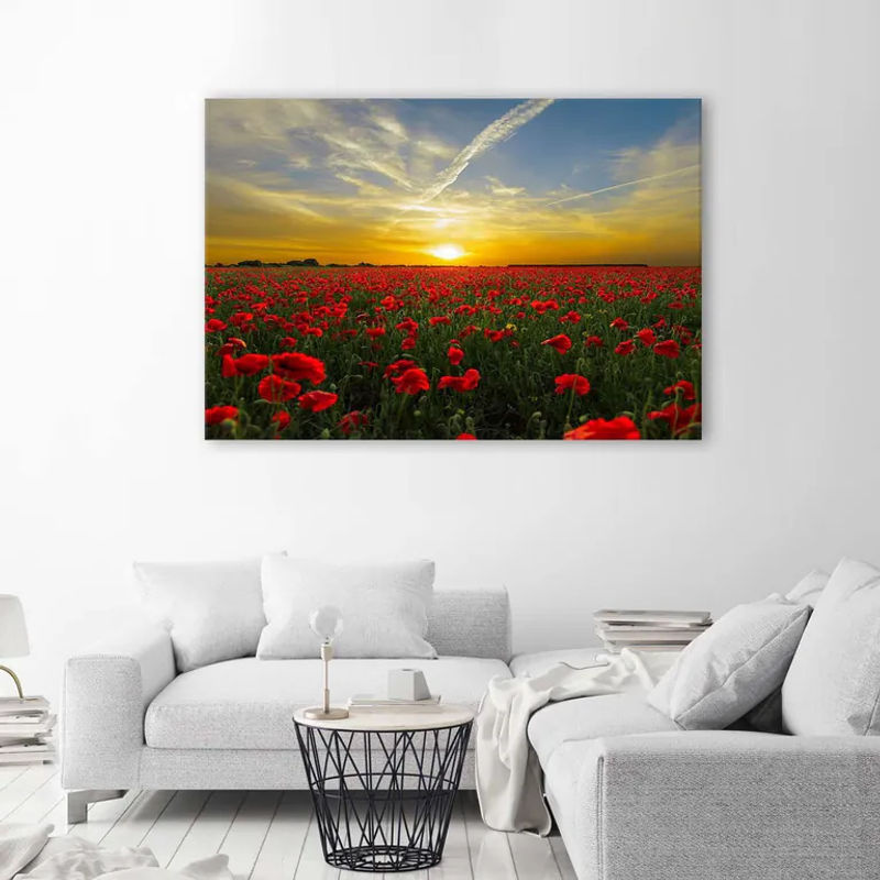 Leinwandbild Rote Mohnblumen bei Sonnenuntergang von Feeby, Motiv Landschaft und Floral, B/H: 60 x 40 cm, mehrfarbig auf MDF-Rahmen gespannt - Bild 2