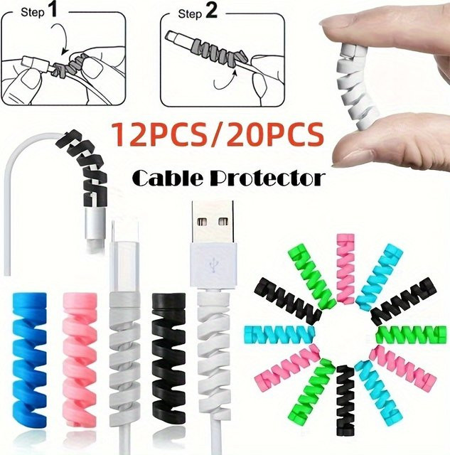 Spiral-USB-Kabelprotektor aus flexiblem Silikon als Kabelmanagement-Organizer für Telefon-Datenleitungen, Mehrfarbig - Bild 1
