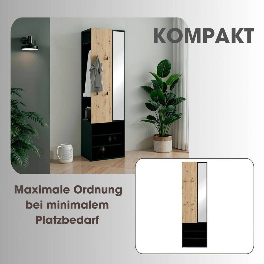 Garderobenset ANDORRA byLIVING Eiche schwarz modern B/H/T: 55 x 187,5 x 40,5 cm - Bild 2
