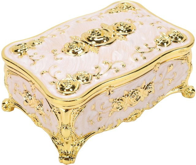 Koogeelife Schmuckschatulle mit Rosenmuster im Vintage-Design, Schmuck-Organizer aus Metall in Rot und Weiß - Bild 1