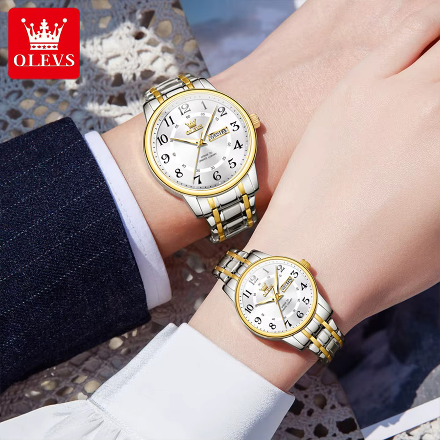 OLEVS Armbanduhr, Quarz, Edelstahl, Weiß, Rosa, Unisex - Bild 2