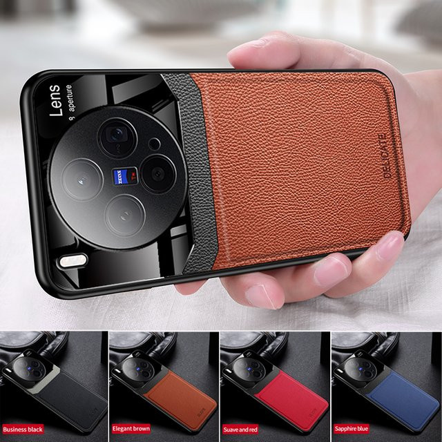 EUCAGR Luxus Handyhülle aus Acryl und Leder für VIVO X300 Pro und VIVO X300 in Rot mit Kameraschutz - Bild 1