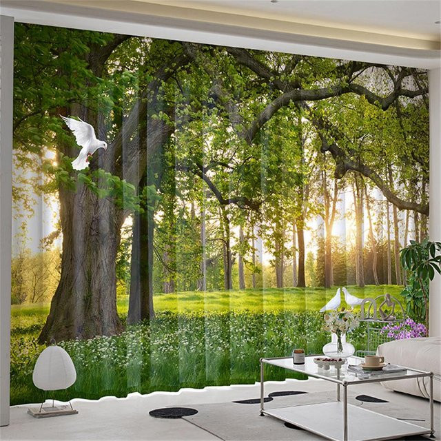 Yiran Furniture Vorhänge mit Natur-Wald-Motiv in Grün, 2er-Set mit Ösen, Breite: 70 cm, Höhe: 185 cm - Bild 1