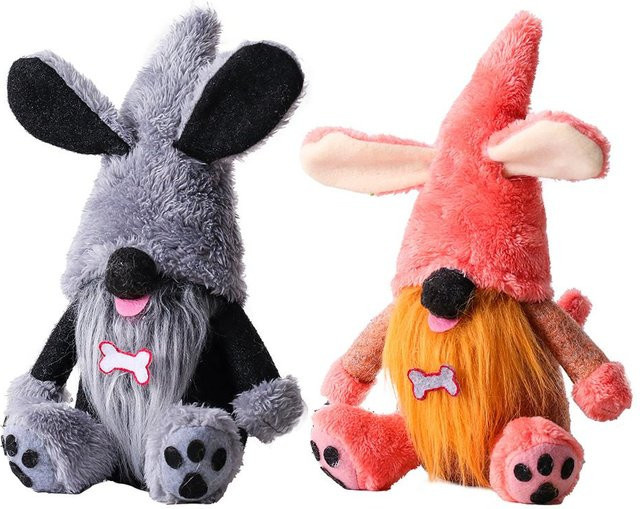 2er-Set CosyHome Hunde-Wichtel Plüschfiguren in Schwarz und Grau mit Hundepfoten und Knochen als skandinavisches Ornament zur Dekoration - Bild 1