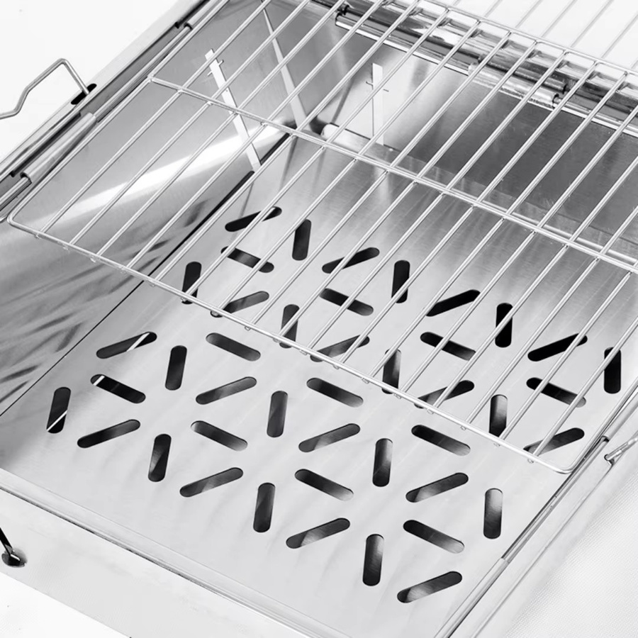 SmiloDon IGT BBQ Grill Ofen aus Edelstahl, faltbarer Holzkohle- und Holzofen für Camping und Picknick, Farbe: Silber, B/T/H: 36,0 x 37,5 x 14,0 cm - Bild 3