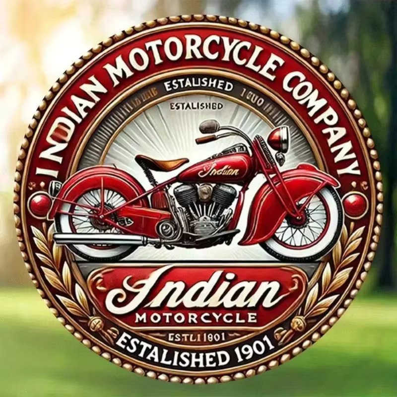 IronHorseArt Rundes Metallschild Motor Company 1901 – Klassisches Rotes Eisenblechgemälde mit Grafik und Typografie - Bild 2