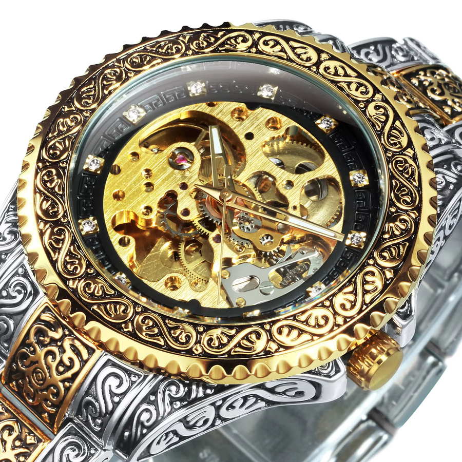 WINNER Skelettuhr, Automatik, Gold, Edelstahl, Herren, Vintage - Bild 3