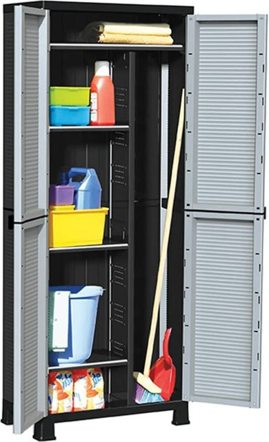 vidaXL Kunststoffschrank in Grau mit Scharniertüren und Schloss, B/T/H: 68 x 39 x 171,5 cm - Bild 3