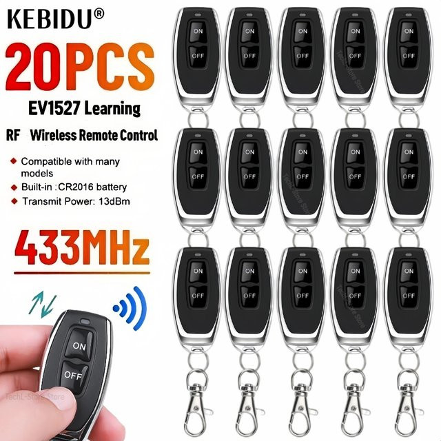 20er Set Kebidu Drahtlose 433MHz Fernbedienung Schalter mit 2 Kanälen in Schwarz, wasserdicht, ideal für elektrische Türen und Lichter - Bild 1