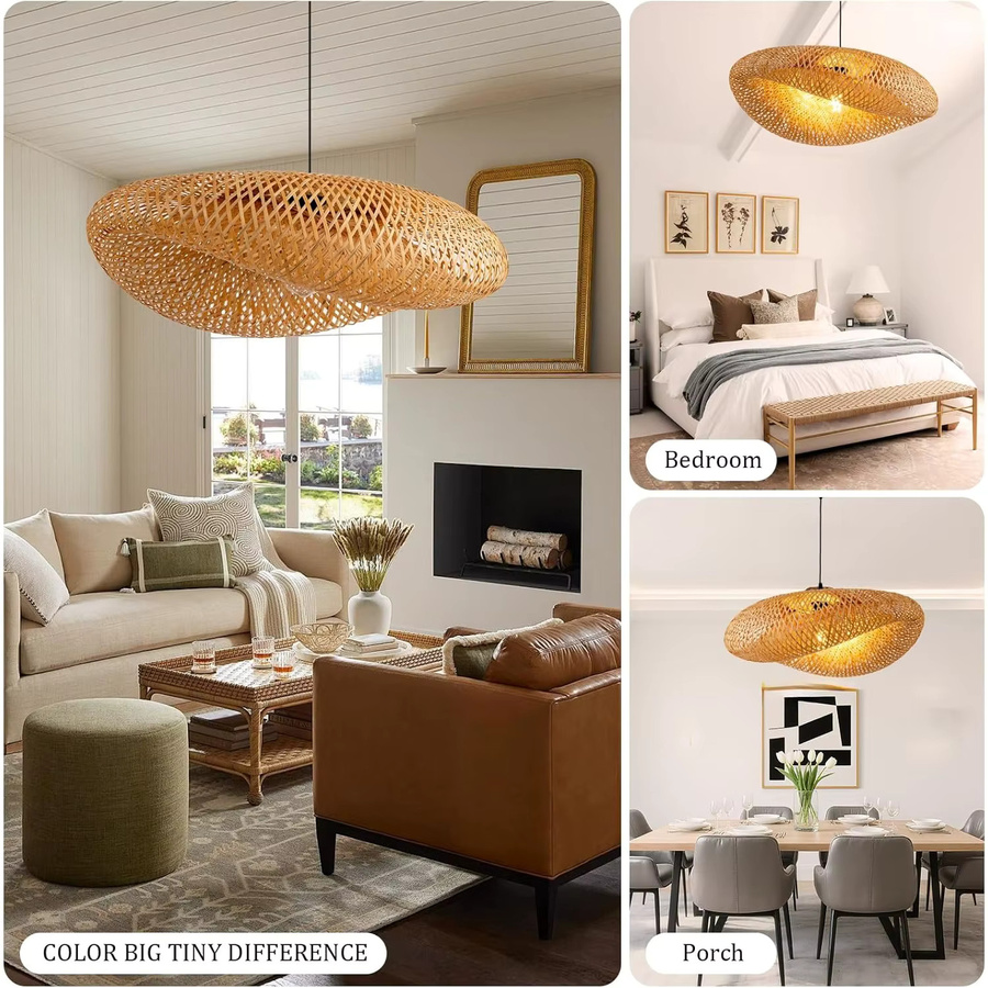 JOYINLED Handgewebter Bambus-Kronleuchter in Braun, Natürliche Rattan-Pendelleuchte im Boho-Stil für Wohnzimmer, Esszimmer und Schlafzimmer - Bild 5