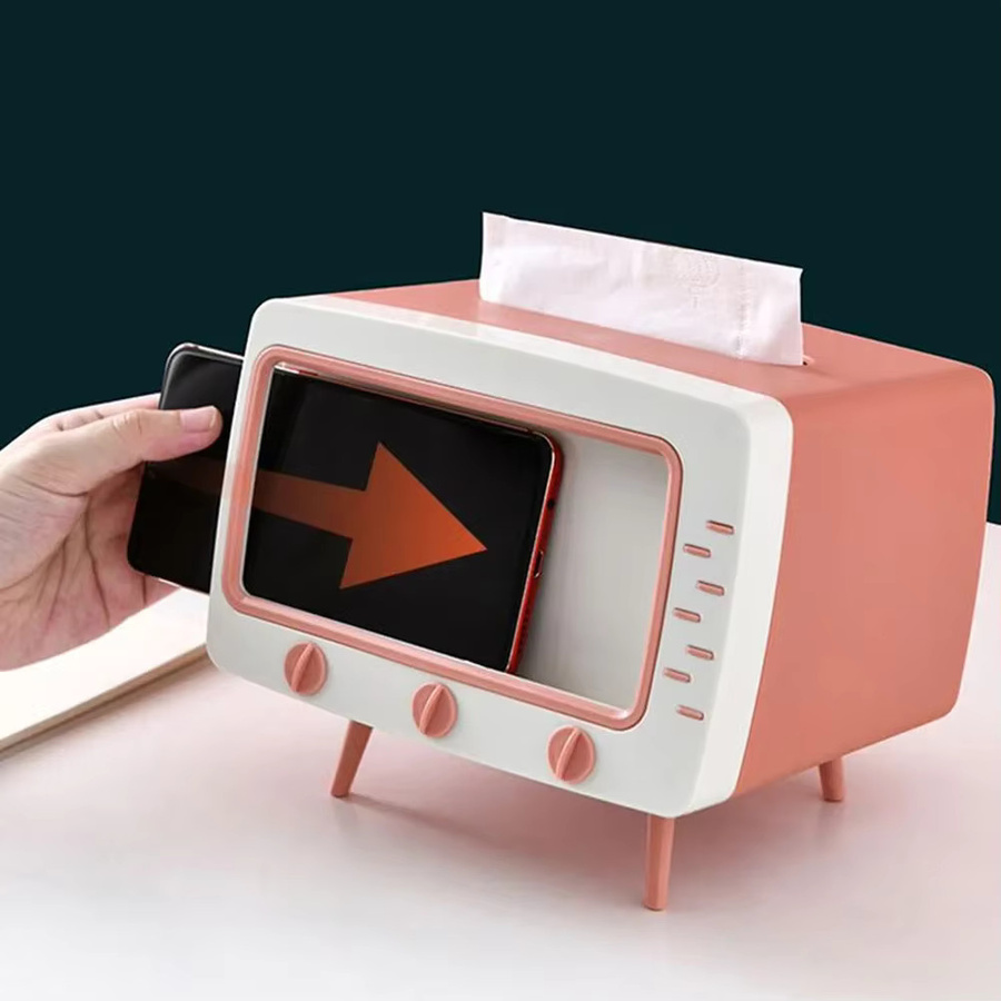 APWIKOGER Kawaii TV Tissue Box mit Smartphone-Halterung, multifunktionaler Taschentuchspender aus Kunststoff, Weiß - Bild 2