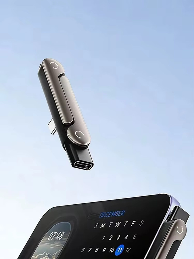kebidumei 240W Typ-C Ladehalterung Adapter mit klappbarem Halter, OTG USB-C Stecker auf USB-C Buchse Konverter, Schwarz - Bild 6