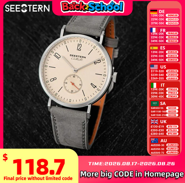 Sugess Armbanduhr Automatik, Edelstahl, Saphirglas, Leder, Herren - Bild 1