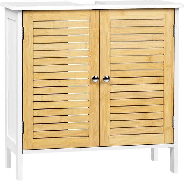 EUGAD Waschbeckenunterschrank aus Bambus in Weiß mit Türen und Regalfächern, B/T/H: 60 x 60 x 30 cm - Bild 1