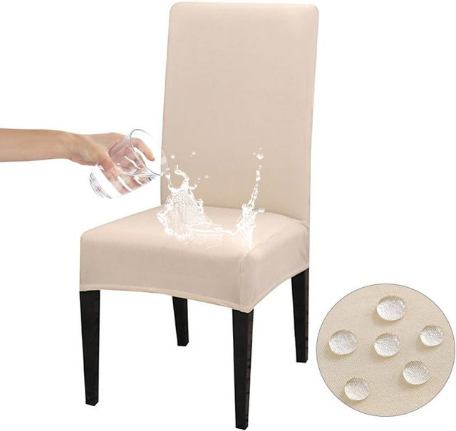 Wasserdichte Stretch-Stuhlhussen von SEMIGA für Esszimmerstühle, Beige, Universelle Passform - Bild 1