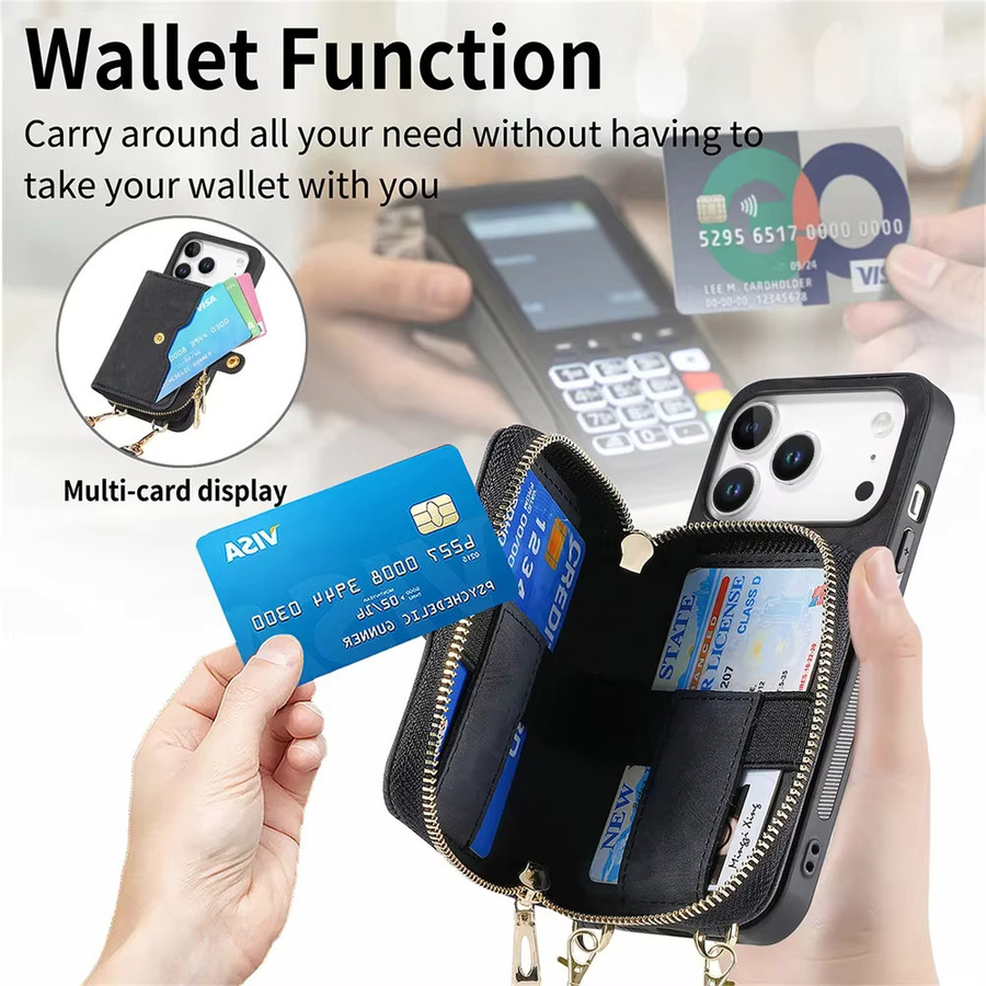 szHAIyu Crossbody-Kartenhalter und Telefonhülle für Apple iPhone kompatibel mit iPhone 17 Air 16 16e 15 14 Plus 13 12 Mini 11 Pro Max X XR XS SE in Schwarz und Lila - Bild 4